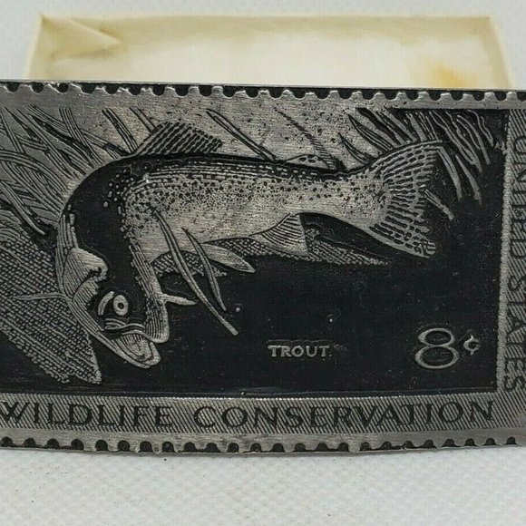 Wildlife Conservation 8 Cents Trout Belt Buckle - Picture 1 of 10